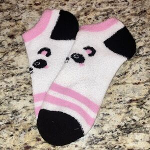 Fuzzy Panda Ankle Socks Pink & White Cute Cozy Low Cut New